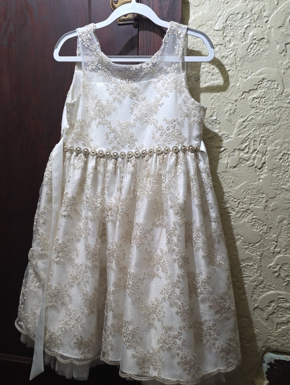 American Princess Ivory and Gold Lace Formal Dress for Girls